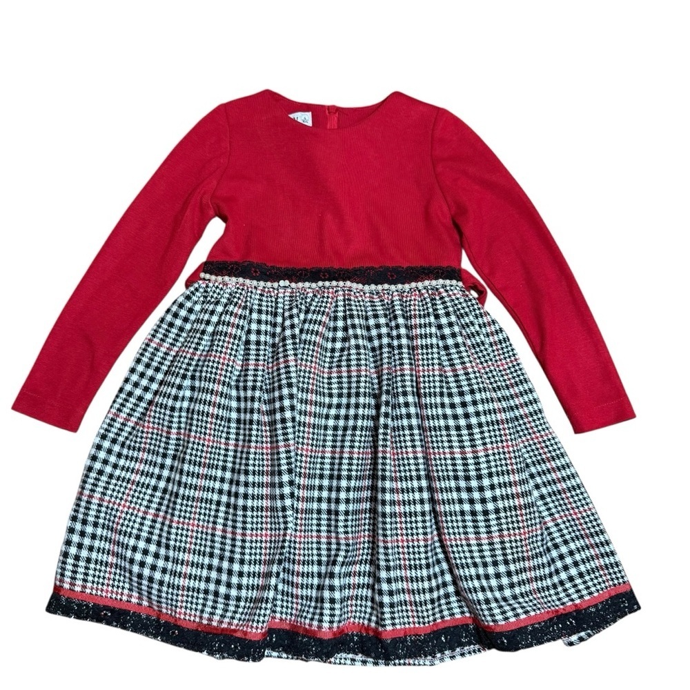 Vintage| Kids Girls Red & Plaid Long Sleeve Holiday Dress – Size 4